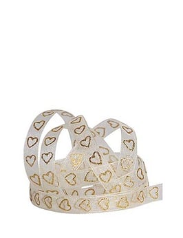 Chiffonband weiß mit goldenen Herzen 10mm - 5 Meter