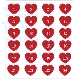 Adventskalender Zahlen Sticker kleine Herzen rot