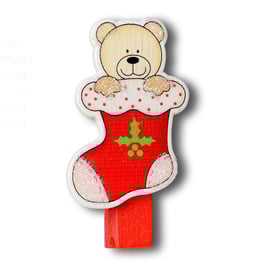4 Weihnachts-Holzklammern "Bärchen"