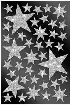 40 Glitzersticker Sterne silber
