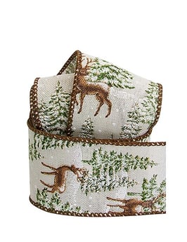 Motivband "Hirsche & Bäume" mit Drahtrand 50mm - 2 Meter