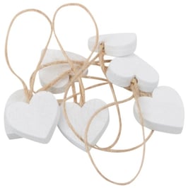 Kleines Holzherz mit Juteschnur weiß - 6 Stück