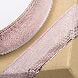 Organza Band "Rosenquarz" mit  Lurex Rand - 10 Meter