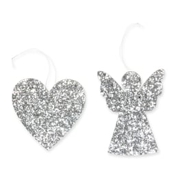 Geschenkanhänger Engel & Herz Glitter silber