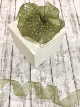 Chiffonband moosgrün mit weißen Sternen - 5 Meter