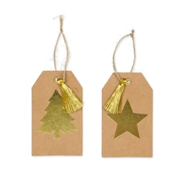 Geschenkanhänger-Set Kraftkarton mit Goldfolie 4 St.