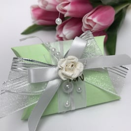 Organza Band weiß mit silbernem Lurex Rand - 5 Meter