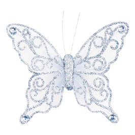Organza Schmetterling mit Clip in silber/weiß