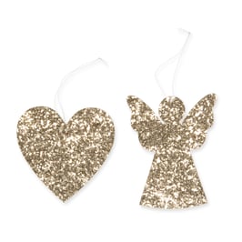 Geschenkanhänger Engel & Herz Glitter gold