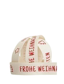 Baumwollband creme 15mm "Frohe Weihnachten" rot - 5 Meter