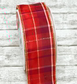 Zierband Karo rot-gold - 2 Meter