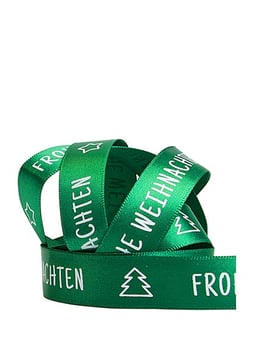 Satinband grün 15mm "Frohe Weihnachten" - 5 Meter