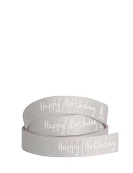 Ripsband "Happy Birthday" grau, 5 Meter