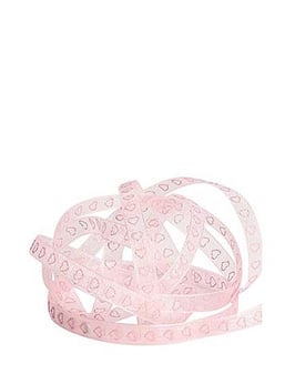 Chiffonband rosa mit rosa Glitzer Herzen 7mm - 5 Meter