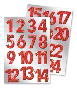 Aufkleber Adventskalender-Zahlen Glitter rot