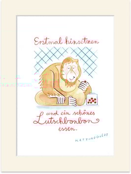 Originalzeichnung "Erstmal hinsetzen und ein schönes Lutschbonbon essen“
