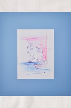 1 Aquarell "Katze in blaulila - Katzenstudie 2"