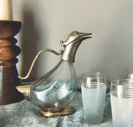 CARAFE CANARD EN VERRE ET ETAIN