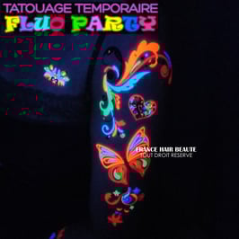 2 PLANCHES DE TATOUAGES TEMPORAIRES FLUO DIFFERENTES (LOT 0112) 21cm X 15cm