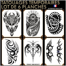 6 Planches Tatouages temporaires noirs (LOT9) 21cm X 15cm