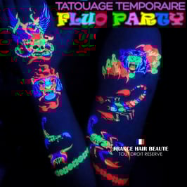 2 PLANCHES DIFFERENTES +1 GRATUITE DE TATOUAGES TEMPORAIRES FLUO  (DWYG16DWYG19) 21cm X 15cm