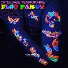 2 PLANCHES DE TATOUAGES TEMPORAIRES FLUO DIFFERENTES (LOT 1018) 21cm X 15cm