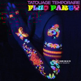 2 PLANCHES DE TATOUAGES TEMPORAIRES FLUO DIFFERENTES (LOT 0317) 21cm X 15cm