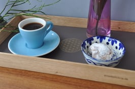 Tablett- Eiche & Möbellinoleum mauve, Siebdruck "flower of life"