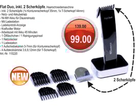 Flat Duo, inkl.  2 Scherköpfe, Haarschneidemaschine