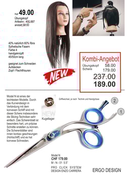 Kombi-Angebot, Schere + Übungskopf Coiffeur-Barber