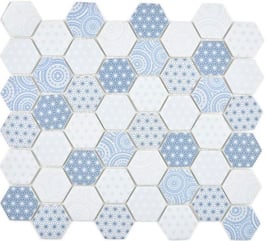 Mosaico Esagoni medi Patchwork Celeste mat