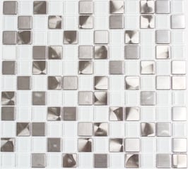 Mosaico 25mm in Alluminio Vetro Mix Glass Silver