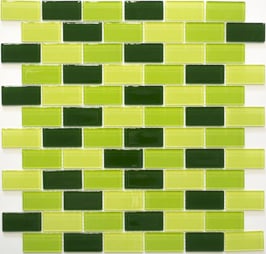 Mosaico Brick CRYSTAL VERDE FLUO in vetro lucido 25x50mm