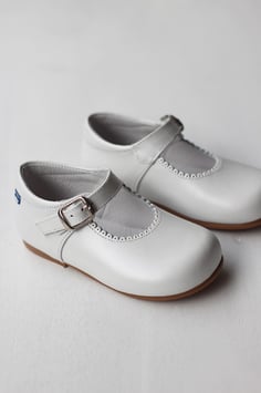 Chaussures ballerines fille cuir blanc cassé