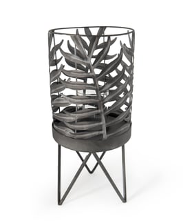 Windlicht | Grijs met blad design | Metaal
