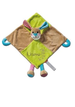 Plüsch-Schnuffeltuch farbig mit Namen und Sterne