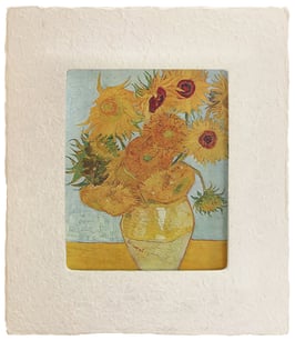 ゴッホ「ひまわり」と和紙ックセット（小サイズ）　卓上アクリルスタンド付き　和紙柄AWATABE