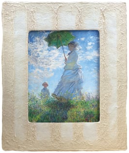 モネ「散歩・日傘をさす女性」と和紙ックセット（小サイズ）　卓上アクリルスタンド付き　和紙柄OIZU