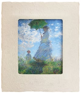 モネ「散歩・日傘をさす女性」と和紙ックセット（小サイズ）　卓上アクリルスタンド付き　和紙柄AWATABE