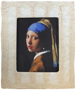 フェルメール「真珠の耳飾りの少女」と和紙ックセット（小サイズ）　卓上アクリルスタンド付き　和紙柄OIZU