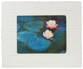 モネ「睡蓮2」と和紙ックセット（小サイズ）　卓上アクリルスタンド付き　和紙柄OOTAKI