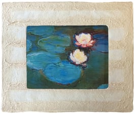 モネ「睡蓮2」と和紙ックセット（小サイズ）　卓上アクリルスタンド付き　和紙柄OIZU