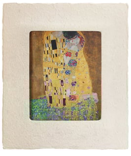 クリムト「接吻」と和紙ックセット（小サイズ）　卓上アクリルスタンド付き　和紙柄AWATABE