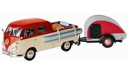 Art.Nr. 16.465  VW T1 Doppelkabine mit Surfbrett und Zeltanhänger