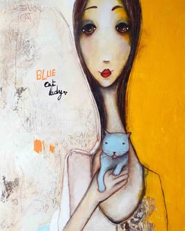Blue cat lady - 55 cm x 46 cm