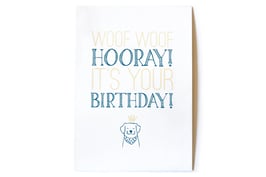 hundestrand, Geburtstagskarte „Woof Woof Hooray!“