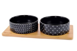 BeOneBreed, Hundenapf-Set „Ceramic & Bamboo Bowl Duo“, schwarz