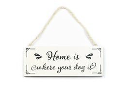 Pfotenschild, Dekoschild Holz „Home is where your dog is“