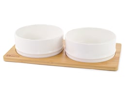 BeOneBreed, Hundenapf-Set „Ceramic & Bamboo Bowl Duo“, weiß
