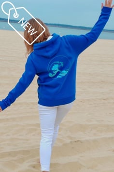 Sweat blue vintage royal "Vague ronde" Unisex